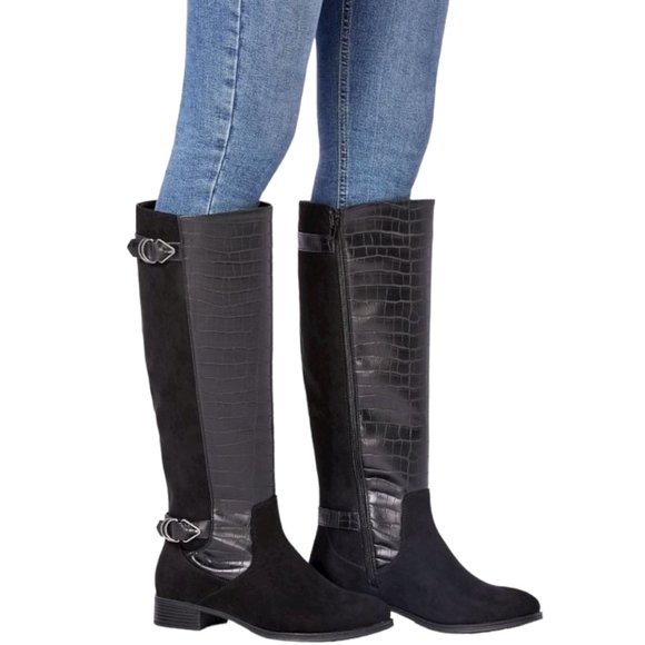 NIB JUSTFAB TANIYA KNEE HIGH FLAT BOOT (7 / BLACK) - Picture 2 of 10